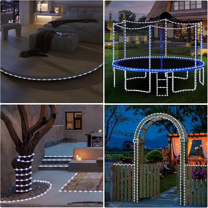 100FT Rope Lights Outdoor, Connectable Trampoline Lights 300LED String Lights Flexible Clear Tube Light Waterproof Rope Light 8 Modes for Camping Yard Pool Canopy Deck Home Outdoor Indoor Decor-BloomoryGarden