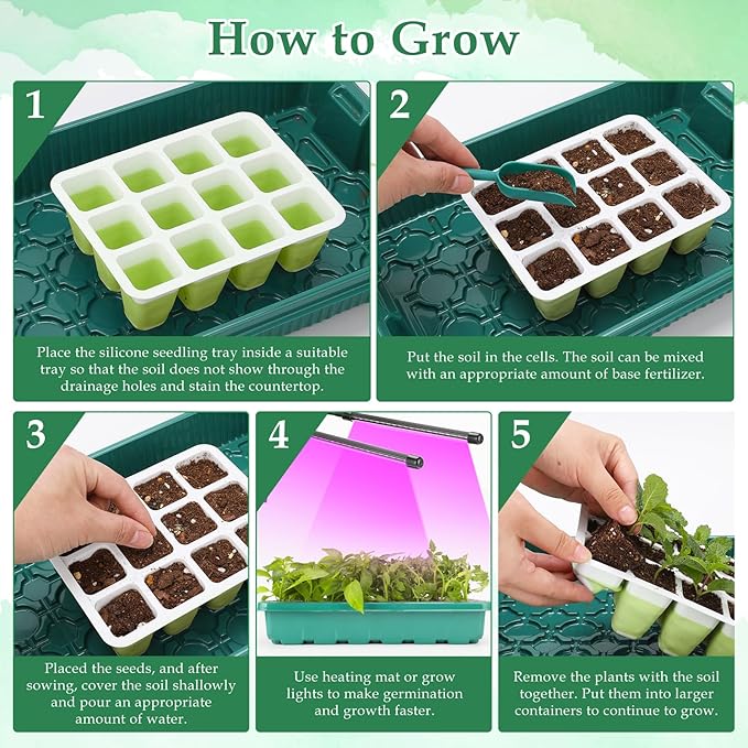 10pcs Reusable Seed Starter Tray, 120 Cells Seed Starter Kit, Silicone Seedling Starter Trays for Starting Plant Seeds with Flexible pop-Out Cells, Indoor Gardening Plant Germination Trays-BloomoryGarden