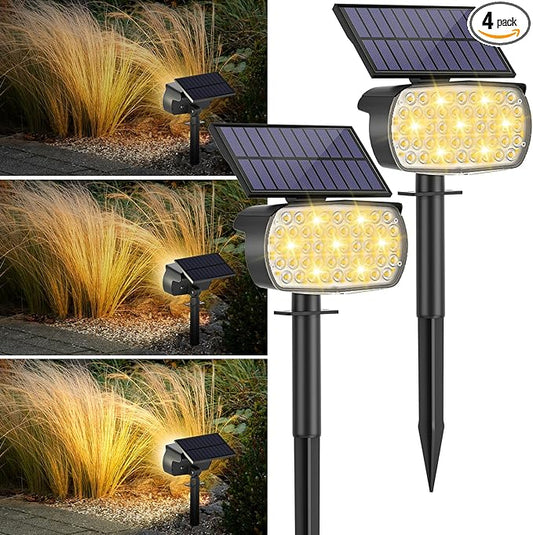 108 LED Solar Spot Lights Outdoor, IP65 Waterproof, 3 Modes Landscape Spotlights, Large Solar Panel Powered Lights for Garden Yard Pathway (Warm White/2 Pack)-BloomoryGarden