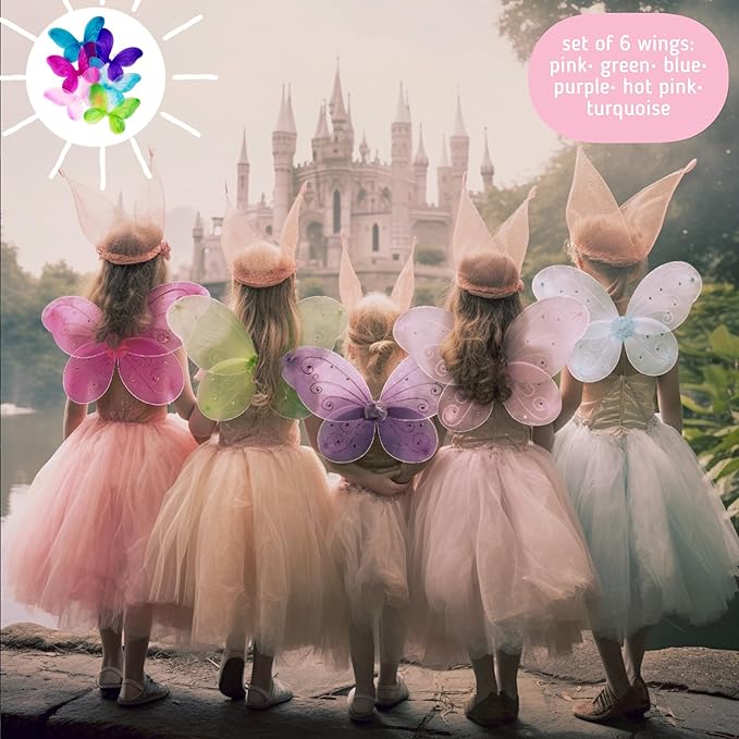 LOLASATURDAYS- Fairy Wings, Butterfly Wings, Fairy Wings Kids, Fairy Costume, Alas, Wings Costume, Tinkerbell Wings, Fairy Wings for Girls, Set of 6 (22" x 15")-BloomoryGarden