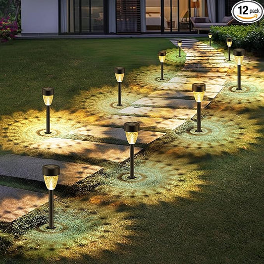 12 Pack Solar Lights Outdoor Waterproof, New Upgraded Solar Garden Lights Up to 12 Hrs Auto On/Off,Solar Pathway Lights Outdoor Outside Lights for Yard Patio,Lawn,Landscape and Pool Decor(3000K)-BloomoryGarden