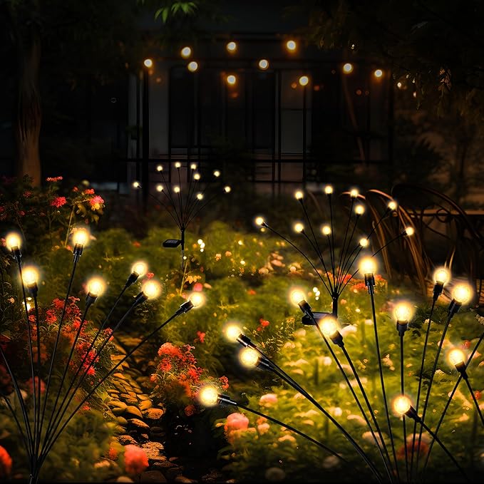 10 LED Solar Garden Lights, 6 Pack Solar Firefly Lights Outdoor Waterproof, Solar Crystal Ball Swaying Lights, Firefly Garden Lights Solar Outdoor (Warm White)-BloomoryGarden