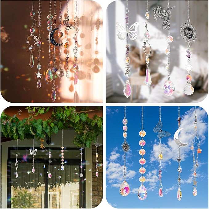 10 Set DIY Suncatcher Making Kits,Crystal Suncatcher Prism Hanging Kit with Hooks/Chain Rainbow Maker,Make Your Own Decorative Hanging Suncatcher for Adults Wedding Windows Home Garden-BloomoryGarden