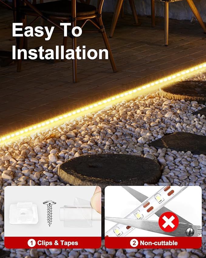 LUHLEE Solar LED Strip Lights,2023 Upgrade Outdoor Rope Lights 8 Lighting Modes,IP65 Waterproof String Lights for Patio Yard Deck Porch Balcony Garden (Warm White, 9.84 ft)-BloomoryGarden