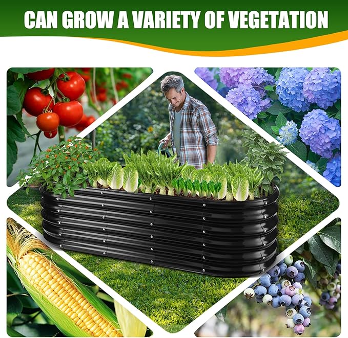 17" Tall Elevated Oval Metal Raised Garden Bed - 5ft x 2ft in Size and 0.8MM Thick Durable Planter Bed/Box for Vegetables Flowers Succulent at Patio/Garden Outdoor (Black, 5X2X1.4 FT)-BloomoryGarden
