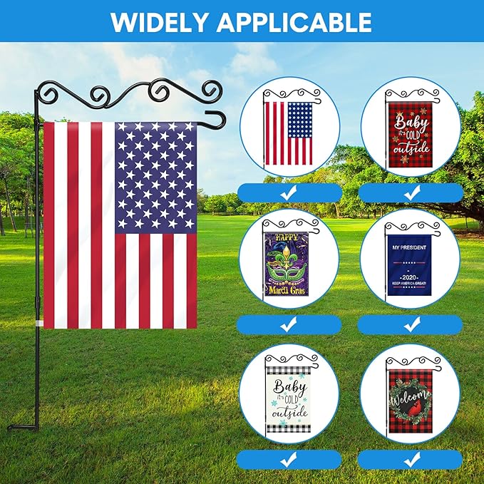 10 Pack Garden Flag Stand with Flag Stoppers and Clips, Black Powder Coated Weather Proof Garden Flag Pole Holder for Outdoor Garden Flag (Stylish Style, 15.75 x 36.22 Inch)-BloomoryGarden