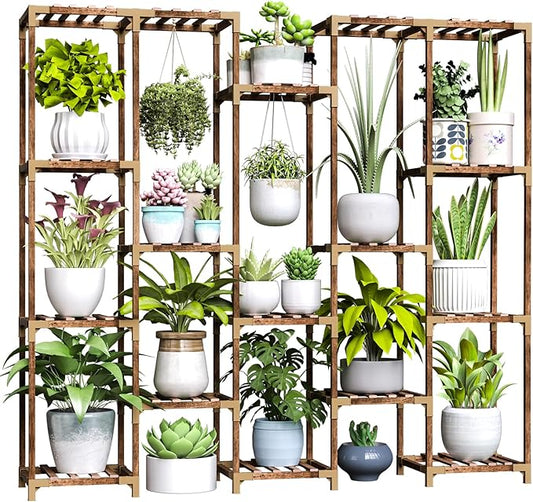 HOMKIRT 19 Tier Large Tall Plant Stand Shelf for Multiple Indoor Plants, Multi Tier Wooden Outdoor Plant Rack Holder Table Flower Stand for Patio Porch Garden Living Room Window