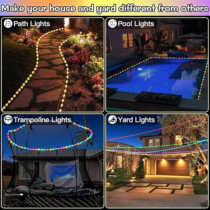 18 Colors 33FT Solar Rope Lights Outdoor Waterproof LED, Color Changing 100 LED Rope Lights Blue Green Pink Fairy String Tube Lights Remote Timer for Trampoline Garden Fence Tree Party Christmas Decor-BloomoryGarden