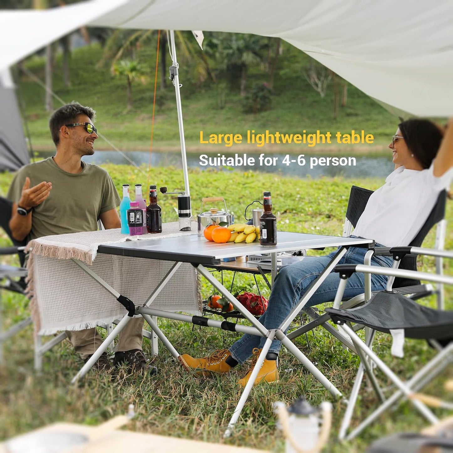 KingCamp Camping Table Roll up Aluminum Folding Table Lightweight Large Portable Foldable Camp Table for Picnic Camping Barbecue Backyard Beach Tailgate Indoor Outdoor, 4-6 Person, Support 176lbs-BloomoryGarden