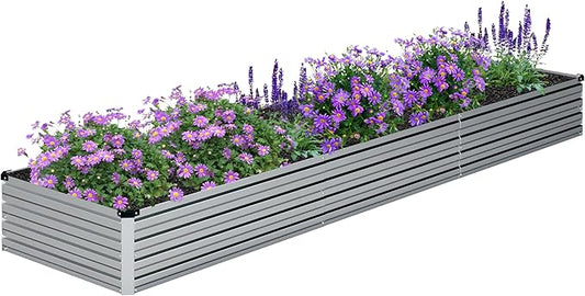 12x2x1FT Galvanized Raised Garden Bed Kit,Vegetable Boxes-Rectangle Metal Flower Box,Large Planter Raised Beds Outdoor Garden for Planting,Fruit,Herb-Sliver-BloomoryGarden