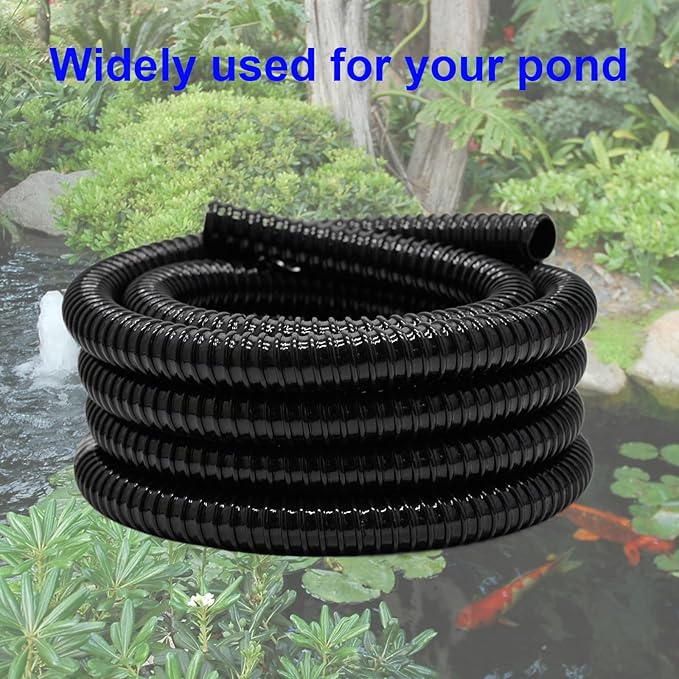 0.75 Inch Pond Tubing, 3/4" ID Corrugated Water Pipe, 20 Feet Length Flexible PVC Hose Pipe with Pipe Fittings, Aquarium, Pond Waterfall, Garden Pond Pump Drainage Tube Black