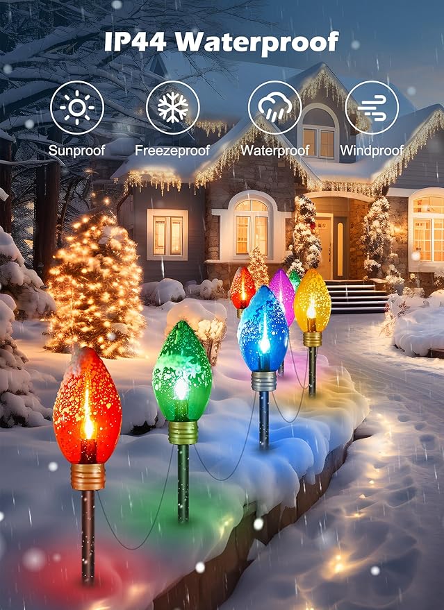 11Feet 5 LED Super Jumbo Christmas String Lights or Pathway Marker Lights, Outdoor Xmas Decorations- Jumbo C9 Hanging Lights Waterproof Lawn Dec for Holiday Home Tree Roof Yard Garden, Multicolor-BloomoryGarden