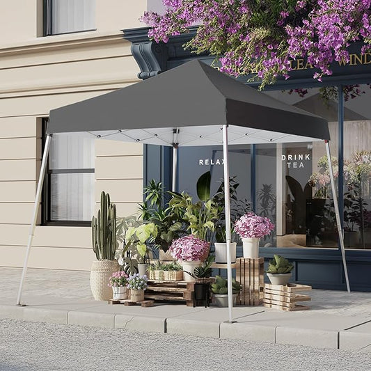 10x10 Pop Up Canopy, 300D Silver Coated Grey Fabric Outdoor Gazebo, Beach Tent Slant Legs with Storage Bag,Easy Up Sun Shade Shelter Tents with 8x8 Top Cover for Patio,Party-BloomoryGarden