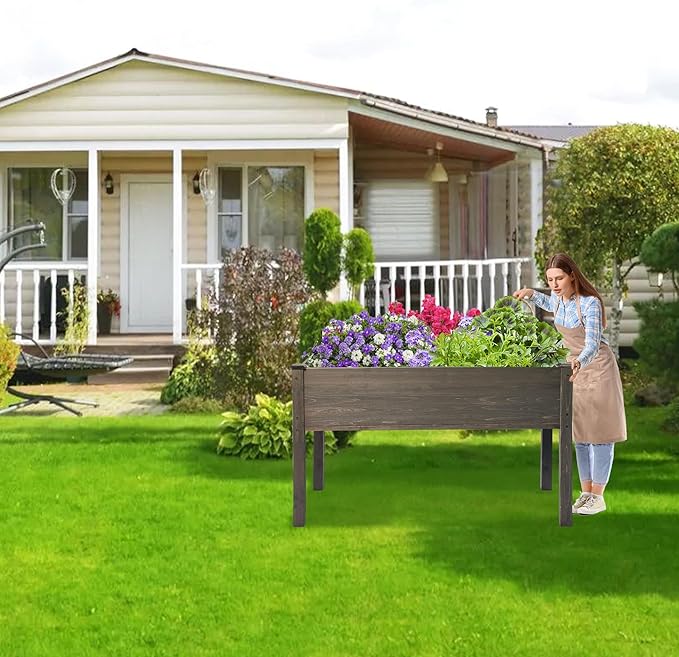 LZRS Raised Garden Bed Outdoor Planter Box with Legs for Herbs, Vegetables, Flowers, Great for Outdoor Patio, Yard and Deck, 220lb Capacity, Grey-BloomoryGarden