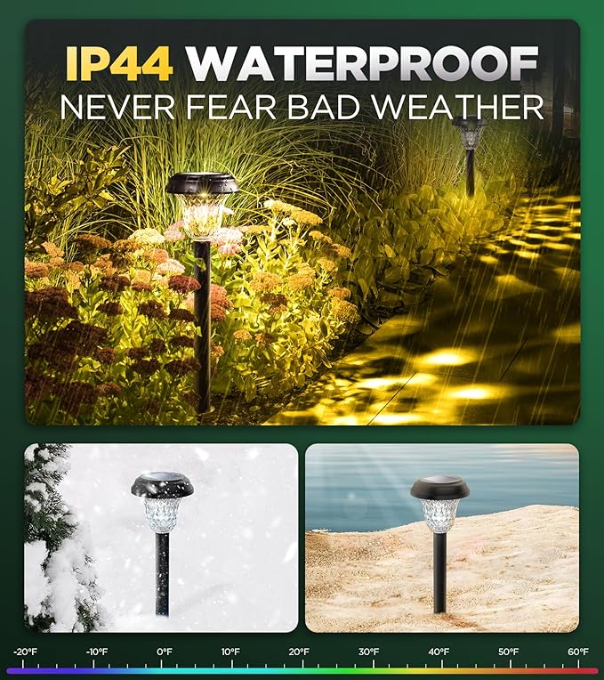 10 Pack Ultra Bright Solar Lights Outdoor Waterproof, from Dusk to Dawn Up to 12H Solar Light for Outside, Auto On/Off Solar Powered Garden Pathway Lights, Landscape Lighting (Warm White)-BloomoryGarden