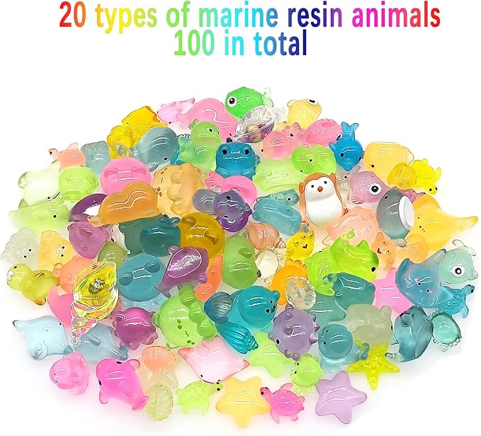 Luminous Ocean Mini Resin Animals Figures, 100 Pcs Glow in The Dark Tiny Plastic Animals Sea Creatures Miniature Figurines to Hide-BloomoryGarden