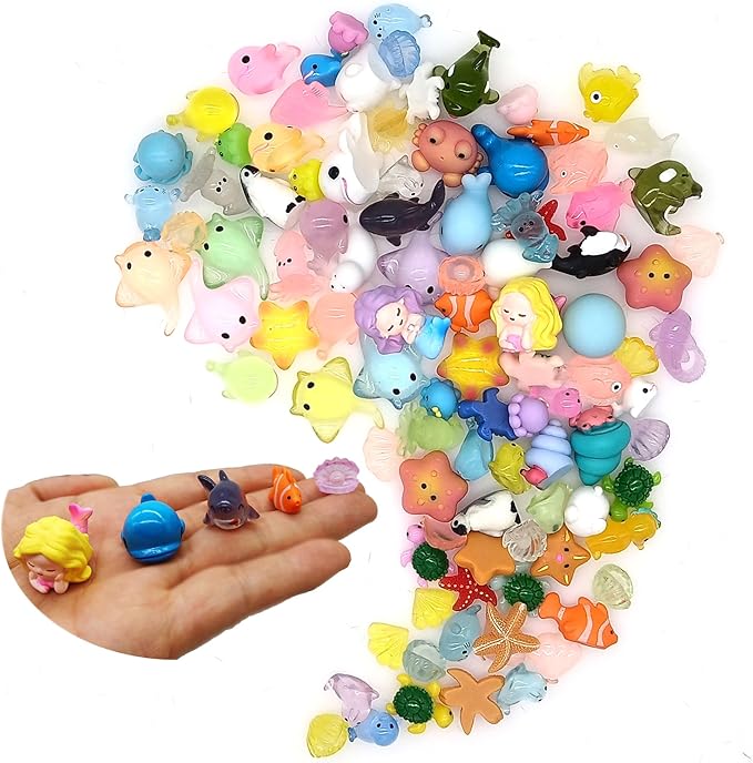 100 Pcs Ocean Mini Resin Animals Figures, Tiny Plastic Sea Creatures Figurines to Hide Miniature Fairy Garden Decorations Accessories-BloomoryGarden