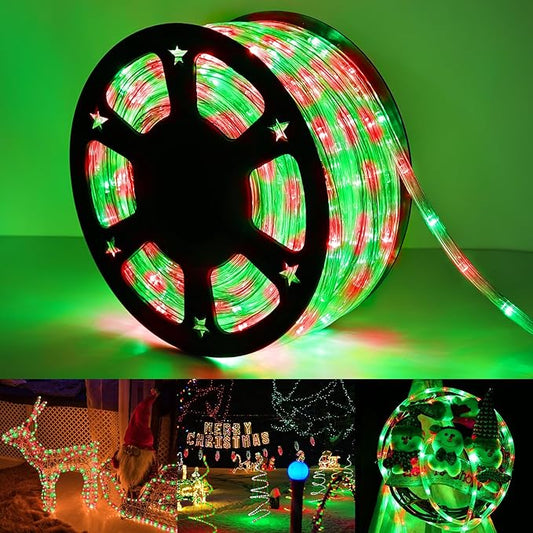 150ft LED Rope Lights Outdoor, 1080 LED Connectable and Flexible Tube Lights with 8 Modes, Waterproof LED Rope Lighting for Garden Patio Pool Bedroom PartyIndoor Outdoor Christmas Decor (Red & Green)-BloomoryGarden