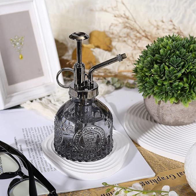 Glass Plant Mister Spray Bottle, Vintage Plant Spritzer, Succulent Spray Bottle with Top Pump, Small Plant Sprayer Mister Glass Watering Can for Indoor Outdoor House Plant - Grey-BloomoryGarden