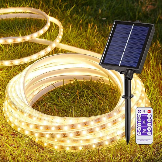 LUHLEE Solar LED Strip Lights Outdoor,Brighter 300 LED 16.4FT Solar String Lights Outdoor with Remote,8 Lighting Modes Auto ON/Off Rope Lights for Outside,Deck,Steps,Christmas Decor Lighting-BloomoryGarden