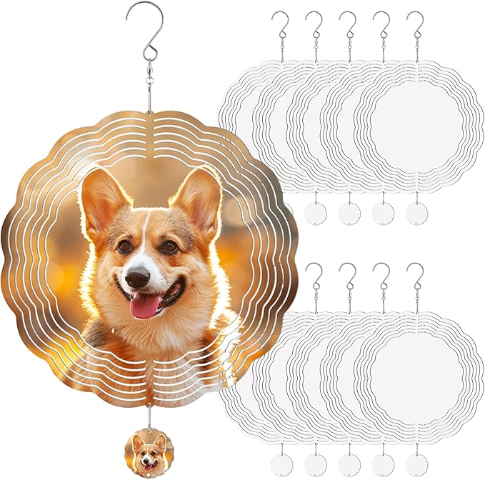 10 Pack Sublimation Wind Spinner Blanks, 10 Inch Sublimation Wind Spinners, 3D Aluminum Metal Hanging Wind Spinner Bulk for Garden Yard Outdoor, Window Porch Decoration for Heat Press Transfer DIY-BloomoryGarden