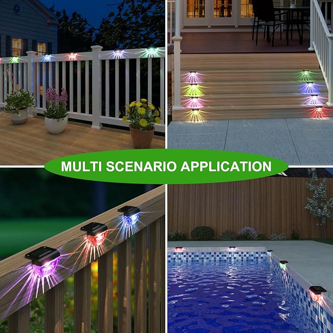12 Pack Solar Deck Lights Outdoor, Solar Step Lights Waterproof for Outside, Yard, Patio, Garden, Pool, Railing, Stairs, Fence (Color Changing)-BloomoryGarden
