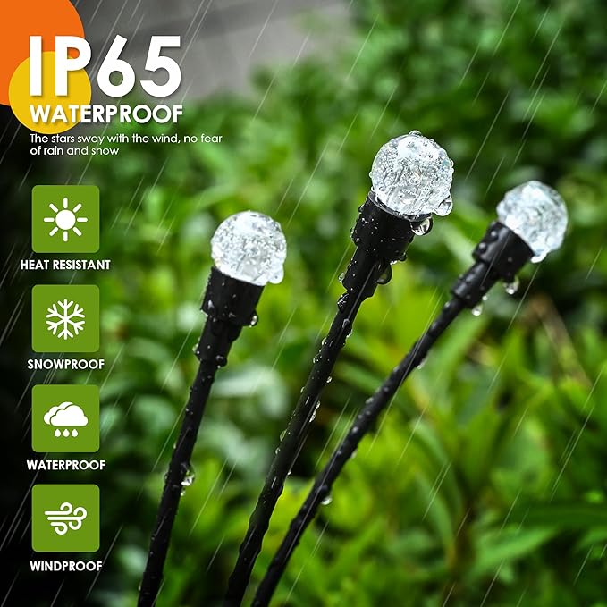 10 LED Solar Garden Lights, 6 Pack Solar Firefly Lights Outdoor Waterproof, Solar Crystal Ball Swaying Lights, Firefly Garden Lights Solar Outdoor (Warm White)-BloomoryGarden