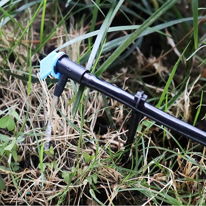 Lxcom Lighting 100 Pack 2 GPH Flag Dripper Emitter Drip Emitters 8L/H Irrigation Emitter Sprinkler Drippers System Parts Connect 4mm/7mm Hose for Lawn Vegetables Garden (Blue)-BloomoryGarden