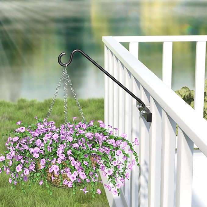 12-Inch 2 Pack Deck Bird Feeder Hanger for Railing, Outdoor Decor Plant Hanger, Swivel Balcony Railing Hook - 22LB Capacity - for Hanging Plants, Bird Feeders, Lanterns, Wind Chimes-BloomoryGarden