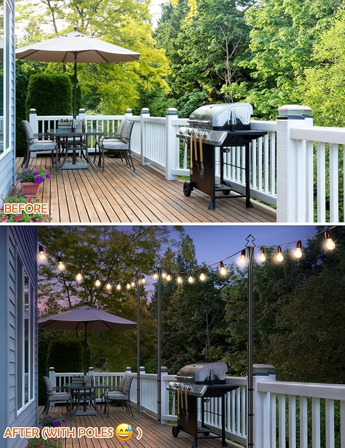 LOPANNY String Light Poles for Outside - 2 Pack 9.8FT Poles for Outdoor String Lights, Outdoor Light Poles for String Lights Hanging - Backyard, Garden, Patio, Deck Lighting Stand for Parties, Wedding-BloomoryGarden