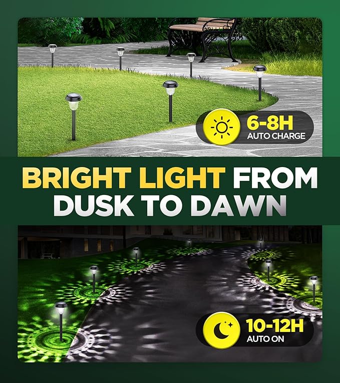 10 Pack Ultra Bright Solar Lights Outdoor Waterproof, from Dusk to Dawn Up to 12H Solar Light for Outside, Auto On/Off Solar Powered Garden Pathway Lights, Landscape Lighting (Cold White)-BloomoryGarden