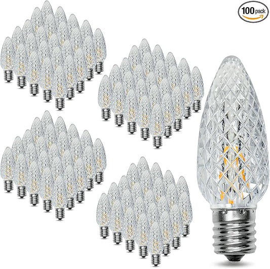 100Pack C9 Christmas LED Light Bulbs, Strawberry Replacement Bulb 2200K Warm White Shatterproof & Waterproof Outdoor String Light Bulbs, E17 Candelabra Base Edison Bulbs for Holiday Decoration-BloomoryGarden