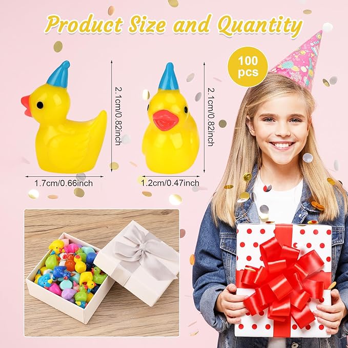 100 Pack Mini Resin Ducks, Multicolor Mini Ducks Wearing Party Hat, Tiny Duck Miniature Duck Figures Tiny Home Ornament for Micro Landscape Dollhouse Garden Aquarium Potted School Office-BloomoryGarden