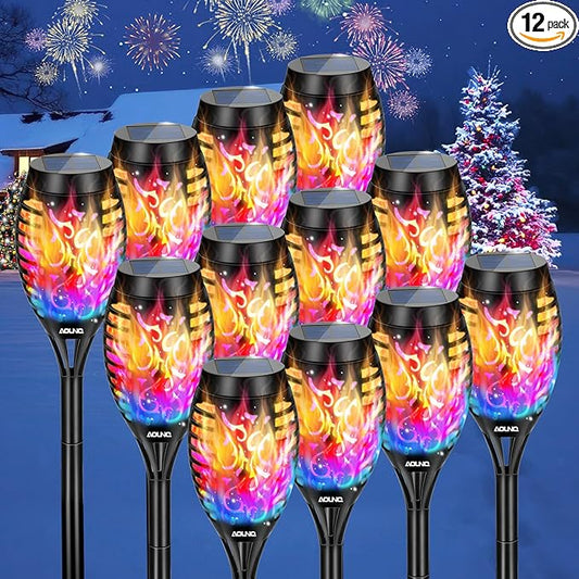 12 Pack Solar Torch Lights Outdoor Waterproof - Multicolor Flickering Flame, Outdoor Solar Garden Lights for Yard, Tiki Torches for Outside Patio Pathway Decorations-BloomoryGarden