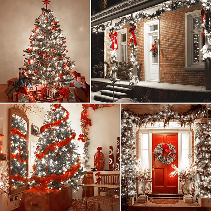 1000 LED 328ft 8 Modes with Timer Christmas String Lights IP55 Outdoor Waterproof UL Certificated Indoor Fairy Lights Garden Patio Wedding Christma Trees Parties Decoration White Light-BloomoryGarden