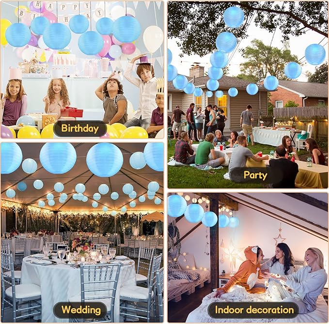 10 Pack Outdoor Silk Lanterns Decorative, 10inch Waterprooof Outside Indoor Chinese Hanging Round Lanterns for Weddings, Birthdays, Parties Decoration(Blue)-BloomoryGarden