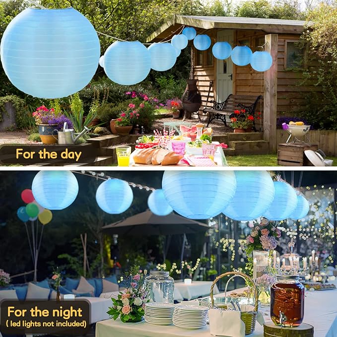 10 Pack Outdoor Silk Lanterns Decorative, 10inch Waterprooof Outside Indoor Chinese Hanging Round Lanterns for Weddings, Birthdays, Parties Decoration(Blue)-BloomoryGarden