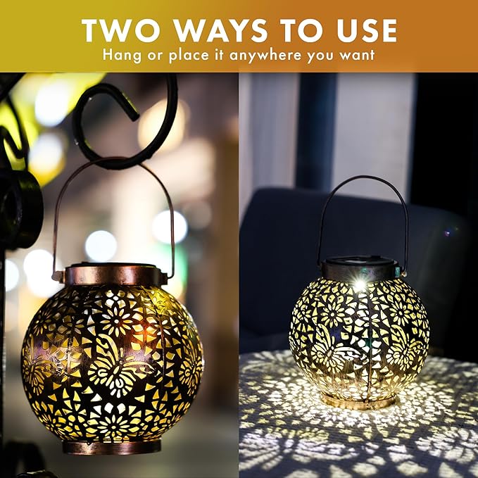 MAGGIFT 2 Pack Solar Lanterns Outdoor Waterproof Hanging Lantern Lights Decorative Solar Light for Garden Table Patio Yard Pathway Walkway,Unique Gifts for Women Gardening,Warm White.-BloomoryGarden