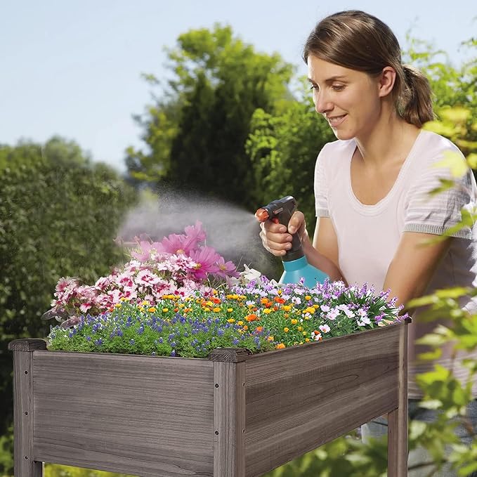 LZRS Raised Garden Bed Outdoor Planter Box with Legs for Herbs, Vegetables, Flowers, Great for Outdoor Patio, Yard and Deck, 220lb Capacity, Grey-BloomoryGarden