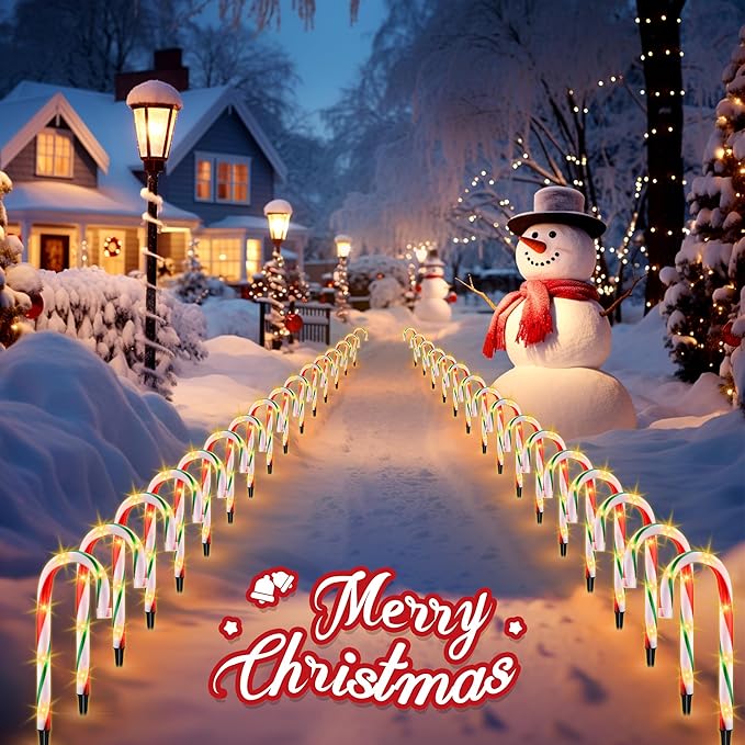 10" Christmas Candy Cane Pathway Lights, Set of 10 Pack Christmas Outdoor Decorations Candy Cane Lights Red & Green-BloomoryGarden