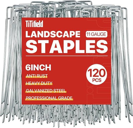 120 Pack Landscape Staples - 6 Inch Garden Stakes with Metal Yard Pins Lawn Ground Stakes Tent Stakes and Landscaping Stakes for Anchoring Sod Landscape Fabric and Irrigation Tubing-BloomoryGarden