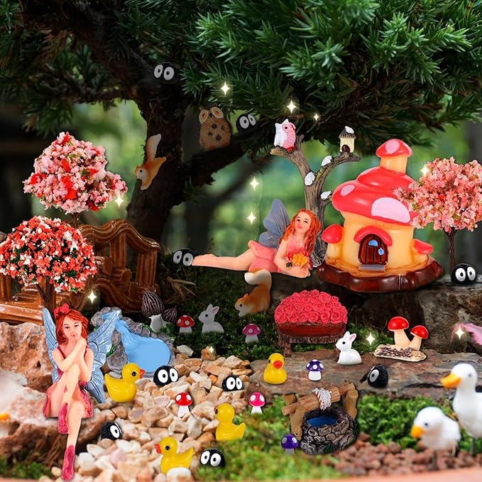 109 Pcs Fairy Garden Accessories Fairy Garden Kit Miniature Fairy Figurines Accessories Fairy Animals Decor Outdoor for DIY Garden Dollhouse-BloomoryGarden