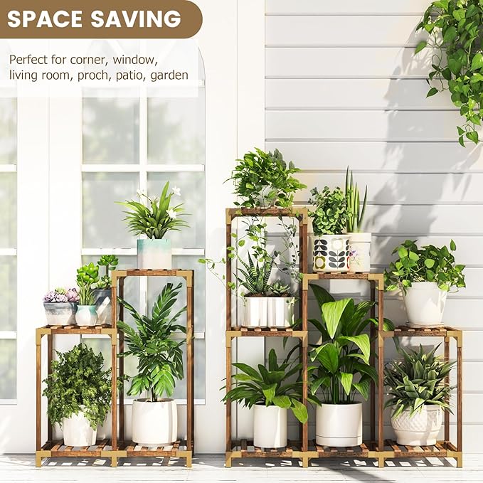 HOMKIRT Plant Stand Indoor Outdoor, 11 Tier Corner Shelf Wood Rack Organizer Display for Multiple Plants Large Ladder Holder Flower Stand for Living Room Patio Porch