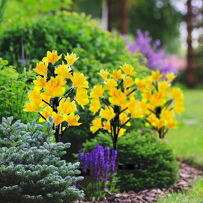MAGGIFT Solar Lights Outdoor Garden Decorative Flowers, Waterproof Solar Garden Lights with 20 Yellow Lily Flowers,LED Solar Powered Landscape Lights for Yard Garden Patio (Yellow, 4Pack)-BloomoryGarden