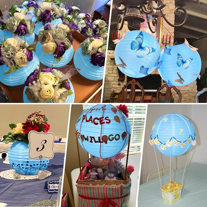 10 Pack Outdoor Silk Lanterns Decorative, 10inch Waterprooof Outside Indoor Chinese Hanging Round Lanterns for Weddings, Birthdays, Parties Decoration(Blue)-BloomoryGarden