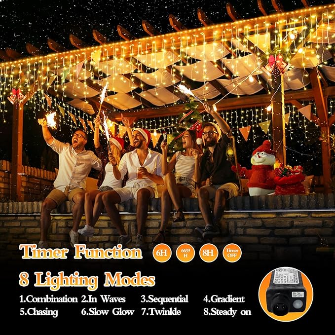 1600 LED 164FT Outdoor Christmas Lights Plug in 8 Modes with Timer Dimmable Christmas Decorations Waterproof Indoor Curtain String Lights for Roof Porch Garden Holiday Wedding Party Decor Warm White-BloomoryGarden