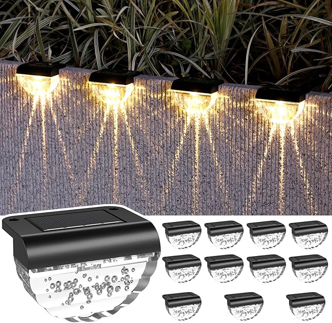 12 Pack Solar Deck Lights Outdoor, Solar Step Lights Waterproof for Outside, Yard, Patio, Garden, Pool, Railing, Stairs, Fence (Warm White)-BloomoryGarden