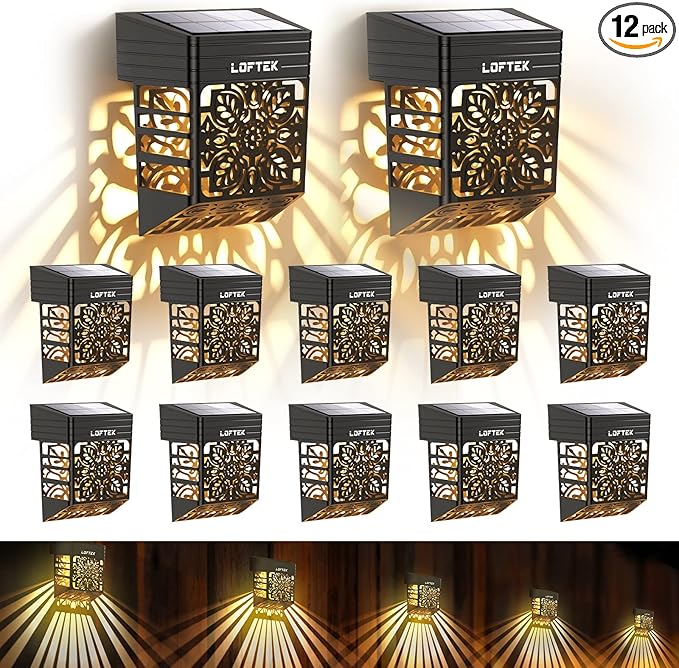 LOFTEK Solar Deck Lights, 12 Pack Solar Fence Lights, Outdoor Garden Decorative Light, Dusk to Dawn, Waterproof, Fence Post Light for Railing, Patio, Backyard, Stair, Step, Camping, Warm White-BloomoryGarden