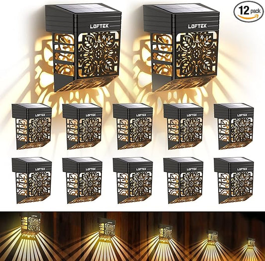 LOFTEK Solar Deck Lights, 12 Pack Solar Fence Lights, Outdoor Garden Decorative Light, Dusk to Dawn, Waterproof, Fence Post Light for Railing, Patio, Backyard, Stair, Step, Camping, Warm White-BloomoryGarden