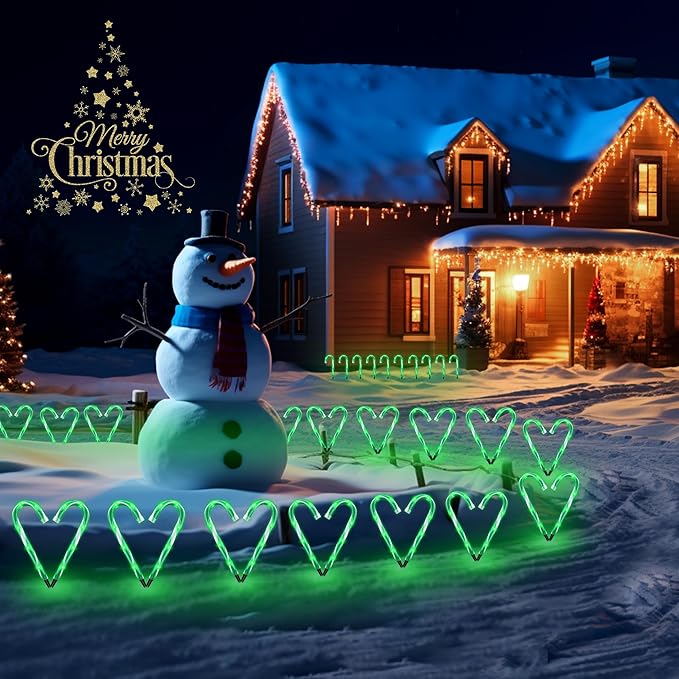 10" 10 Pack Christmas Candy Cane Lights, Candy Cane Lights with 10 Stakes for Walkway Patio Yard Patio Garden Festival Holiday Outdoor Indoor Landscape Path, Christmas Decorations Outside, Green-BloomoryGarden